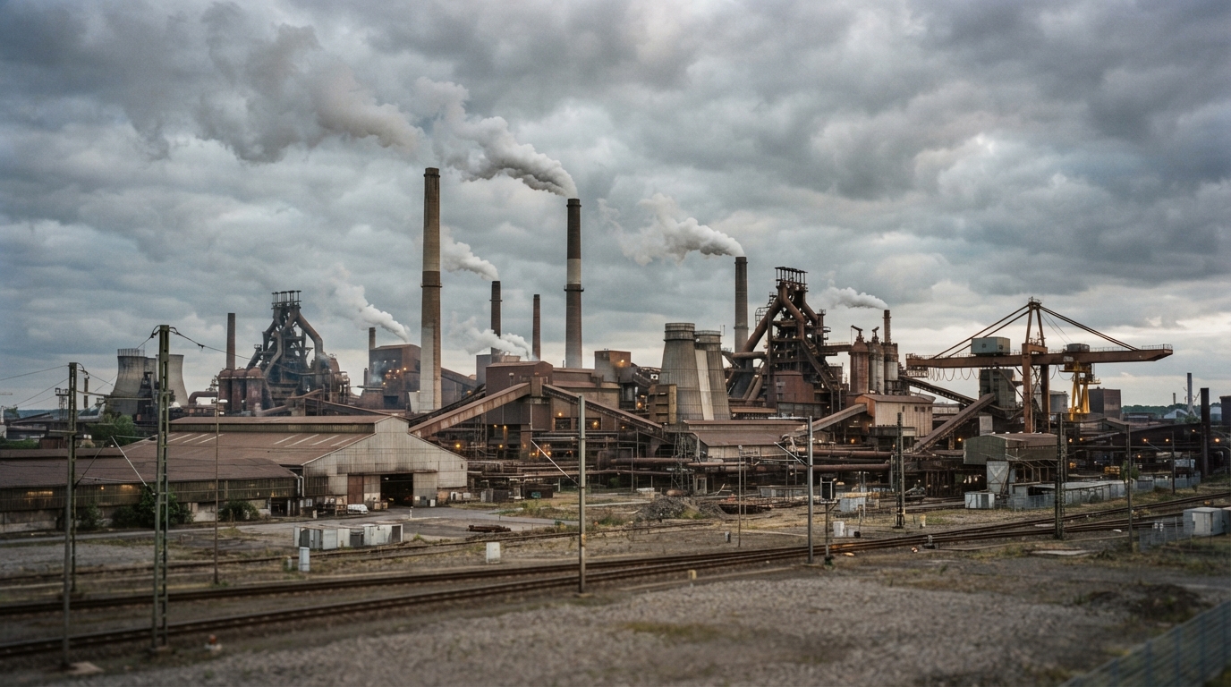 Stabilimento siderurgico con impianti industriali e ciminiere