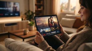 Interfaccia di una piattaforma streaming che mostra serie televisive turche disponibili per la visione on demand