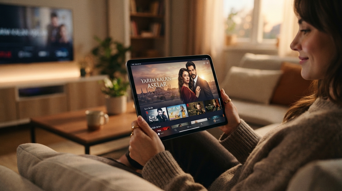 Interfaccia di una piattaforma streaming che mostra serie televisive turche disponibili per la visione on demand